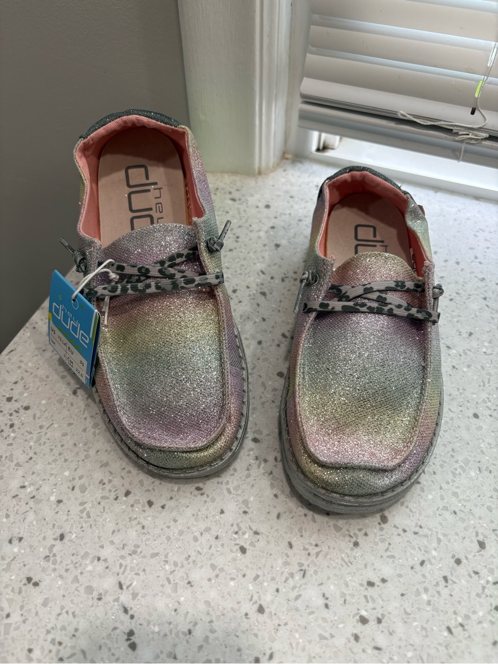 NWT Hey Dude Kids' Wendy Style in Sunset Glitter Colorway Slip-On Shoes